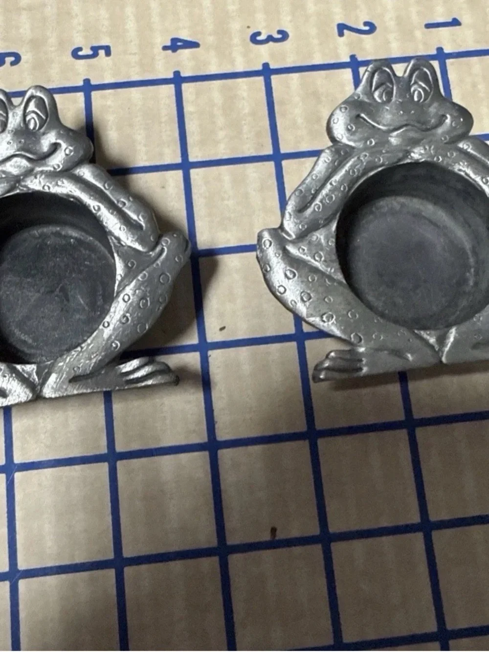 Vintage Pewter Frog Tealight Candle Holders Set of 2 Rustic Decor